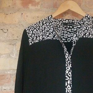 The Kooples Mixed Print Silk Button Down Blouse